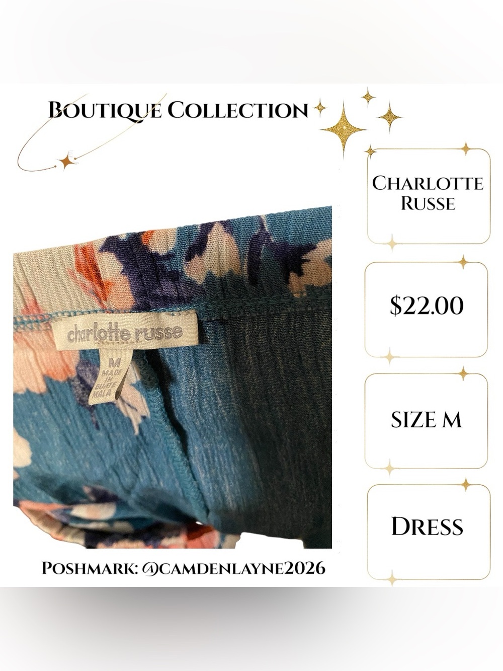 Charlotte Russe Teal Floral Off the Shoulder Maxi Dress - Picture 7 of 7